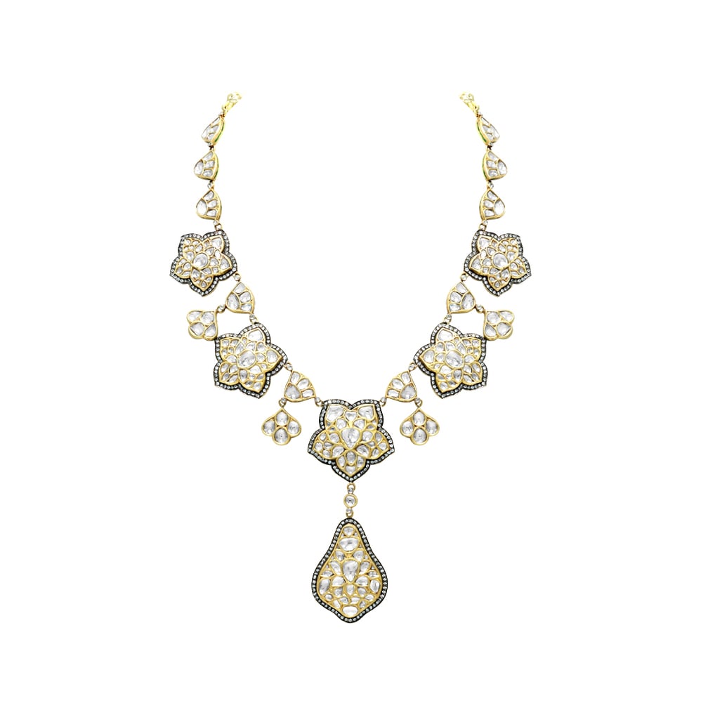 Victorian-Style Polki Necklace with Teardrop Pendant